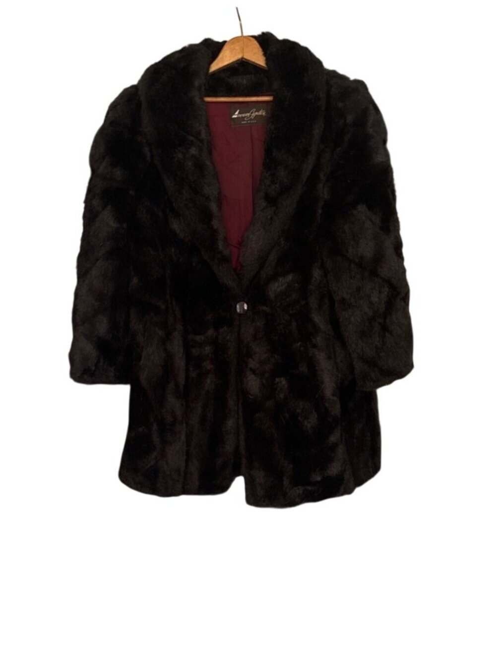 Vintage American Signature Faux Mink Fur Coat Jacket Brown Mob Wife Glam Size 14